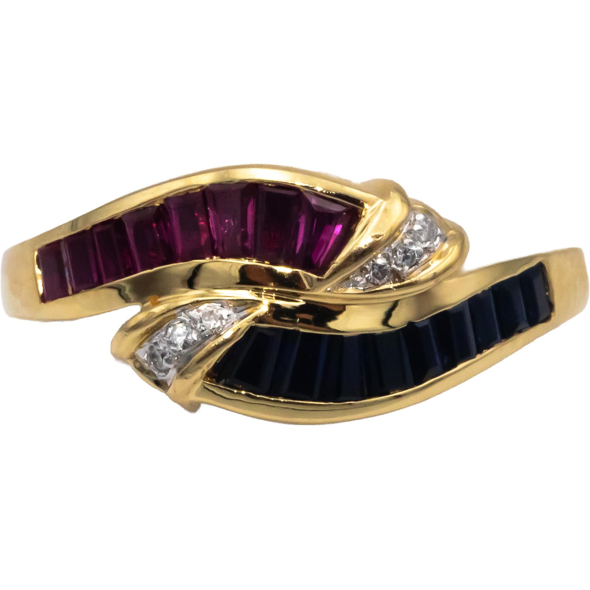 18k Yellow Gold 0.80CT Diamond Sapphire Ruby Band Ring Size 7.5