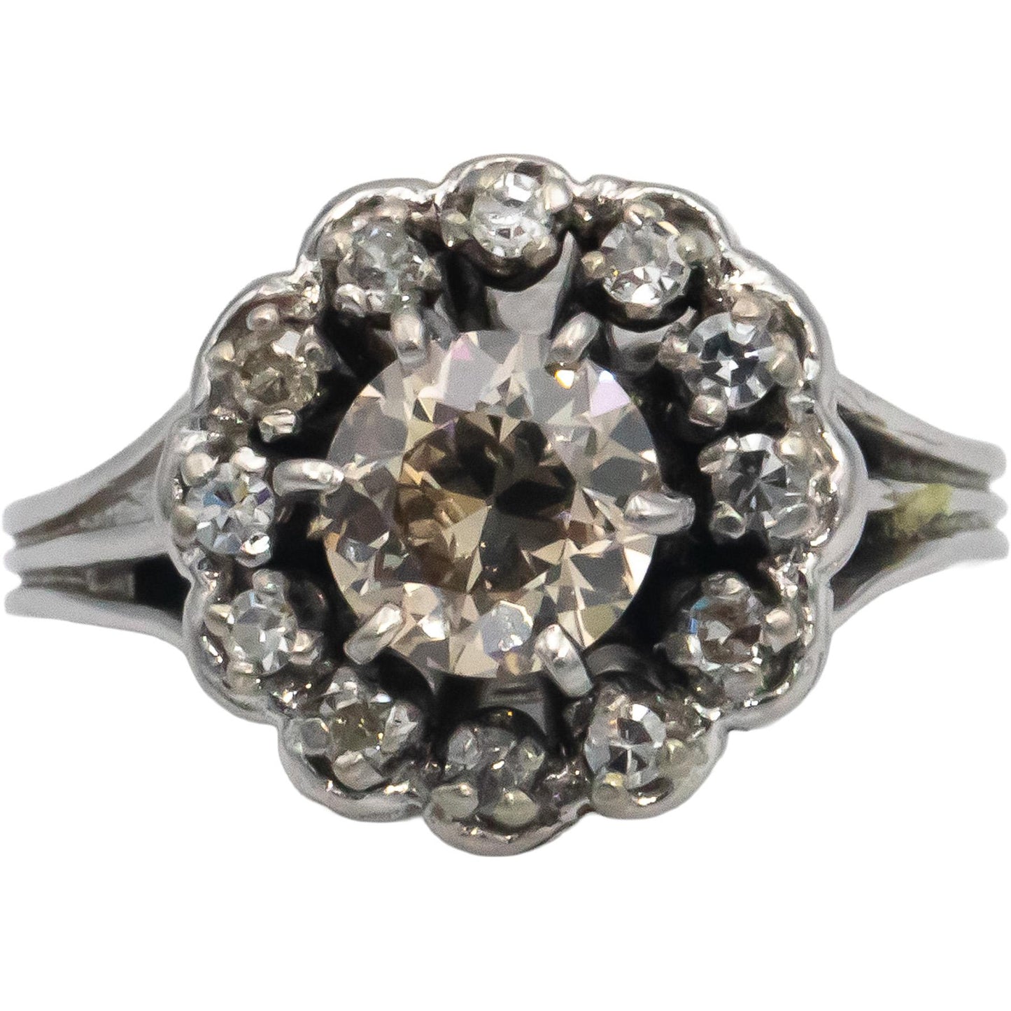 Vintage 14k White Gold 1.20CT Diamond Halo Ring w/ 1.0CT Center Size 6