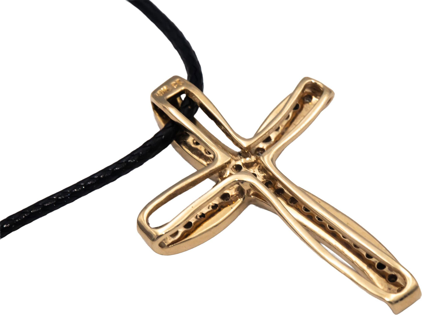 10k Yellow Gold 0.50CT Diamond Cross Crucifix Pendant On Cord Necklace