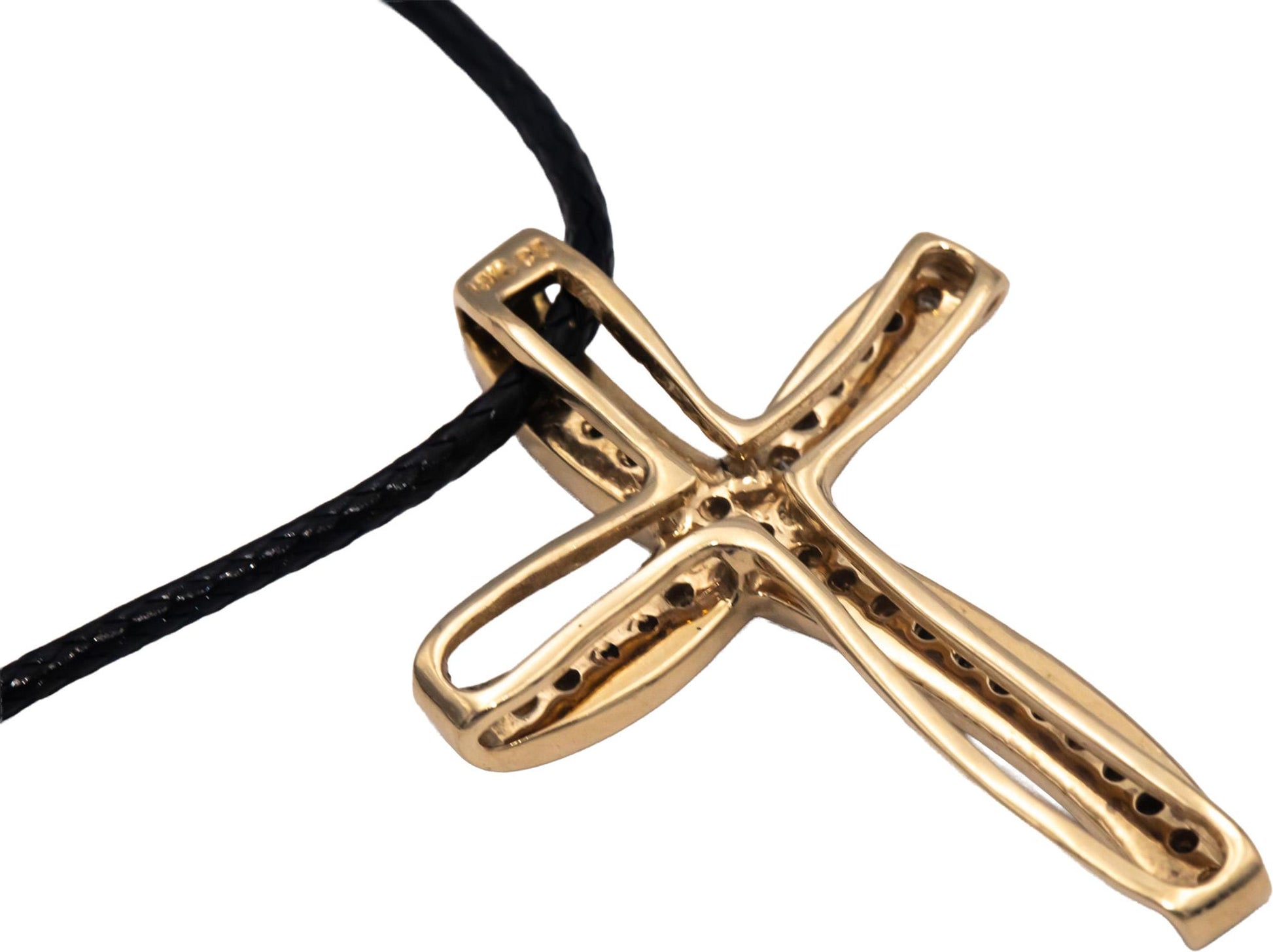 10k Yellow Gold 0.50CT Diamond Cross Crucifix Pendant On Cord Necklace