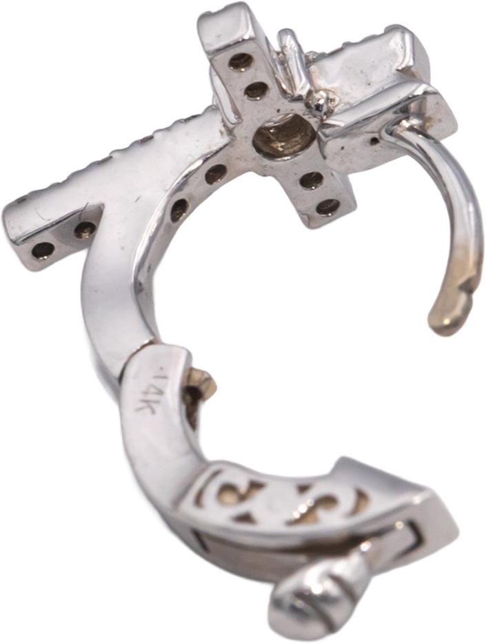 14k White Gold 0.50CT VS Round Cut Diamond Cross Crucifix Earrings