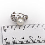 18k White Gold Round Diamond and Pearl Curved Earrings 0.21CT