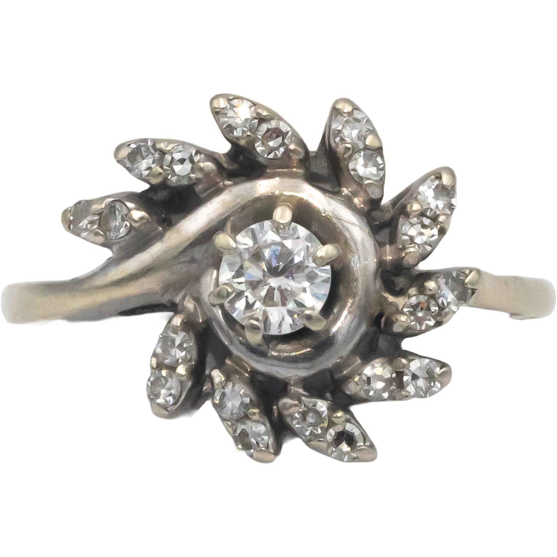 Vintage Antique 14k White Gold Round Diamond Spiral Ring 0.50CT Size 6