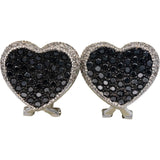 18k White Gold White and Black Round Diamond Heart Cluster Earrings 2.0CT