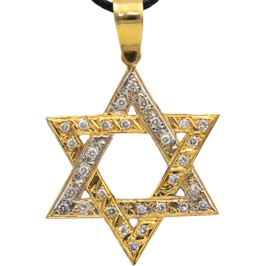 18k Yellow and White Gold 0.80CT VS Diamond Star of David Pendant Necklace