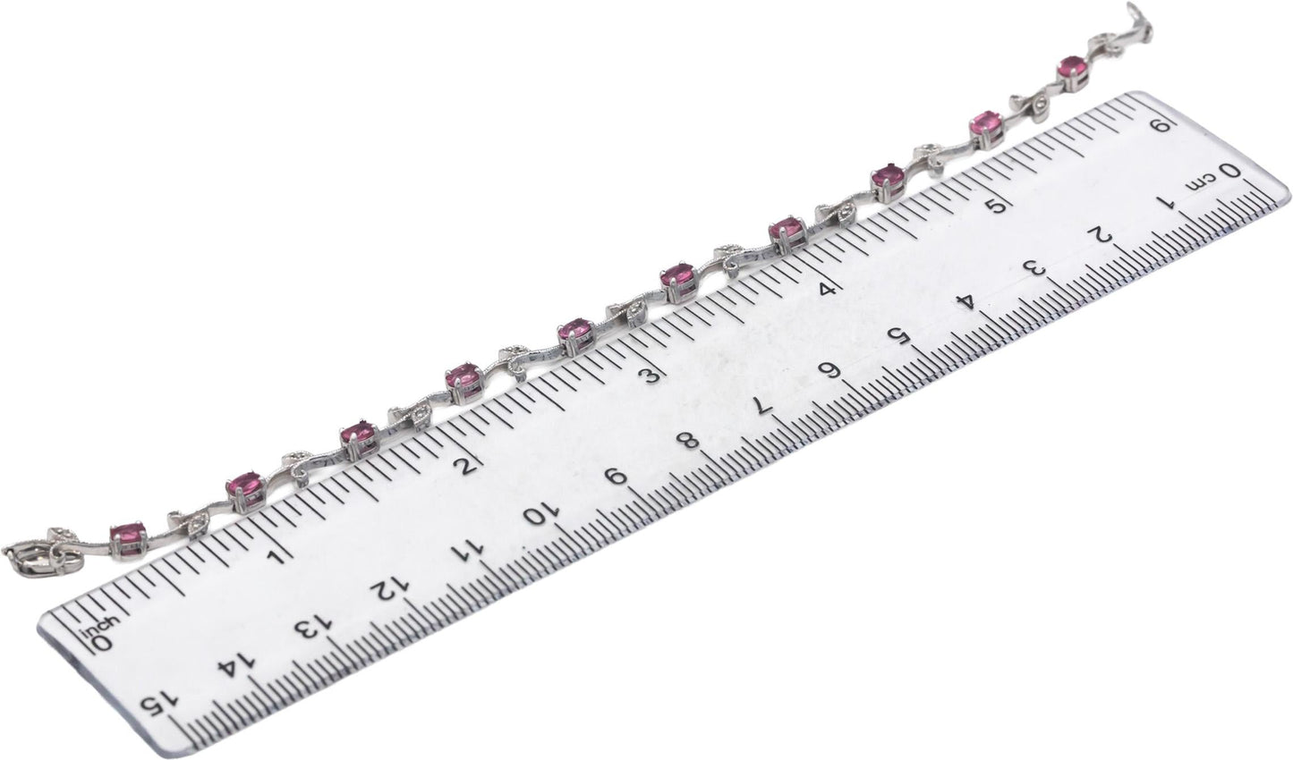 14k White Gold 1.56CT Diamond and Pink Tourmaline Floral Link Bracelet