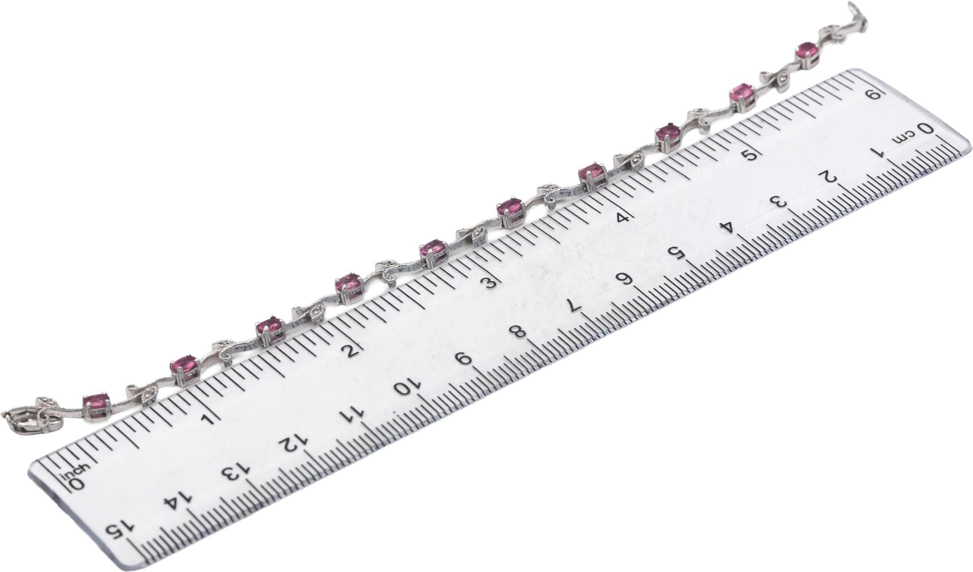 14k White Gold 1.56CT Diamond and Pink Tourmaline Floral Link Bracelet