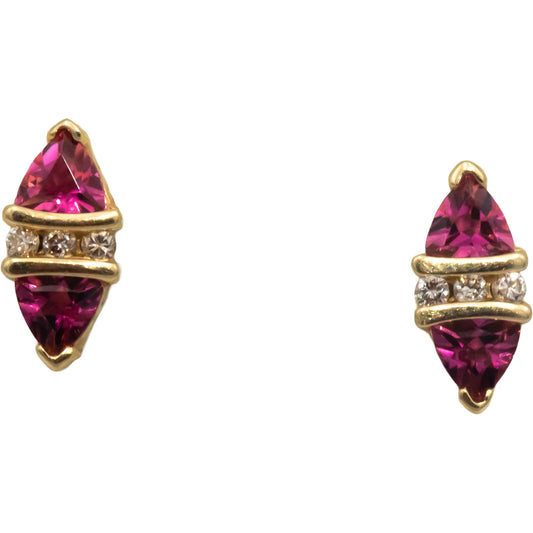 14k Yellow Gold Jewelry 0.70CT Diamond and Tourmaline Stud Earrings