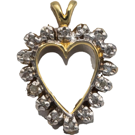 10k Yellow Gold 0.15CT Round Cut Diamond Open Heart Pendant