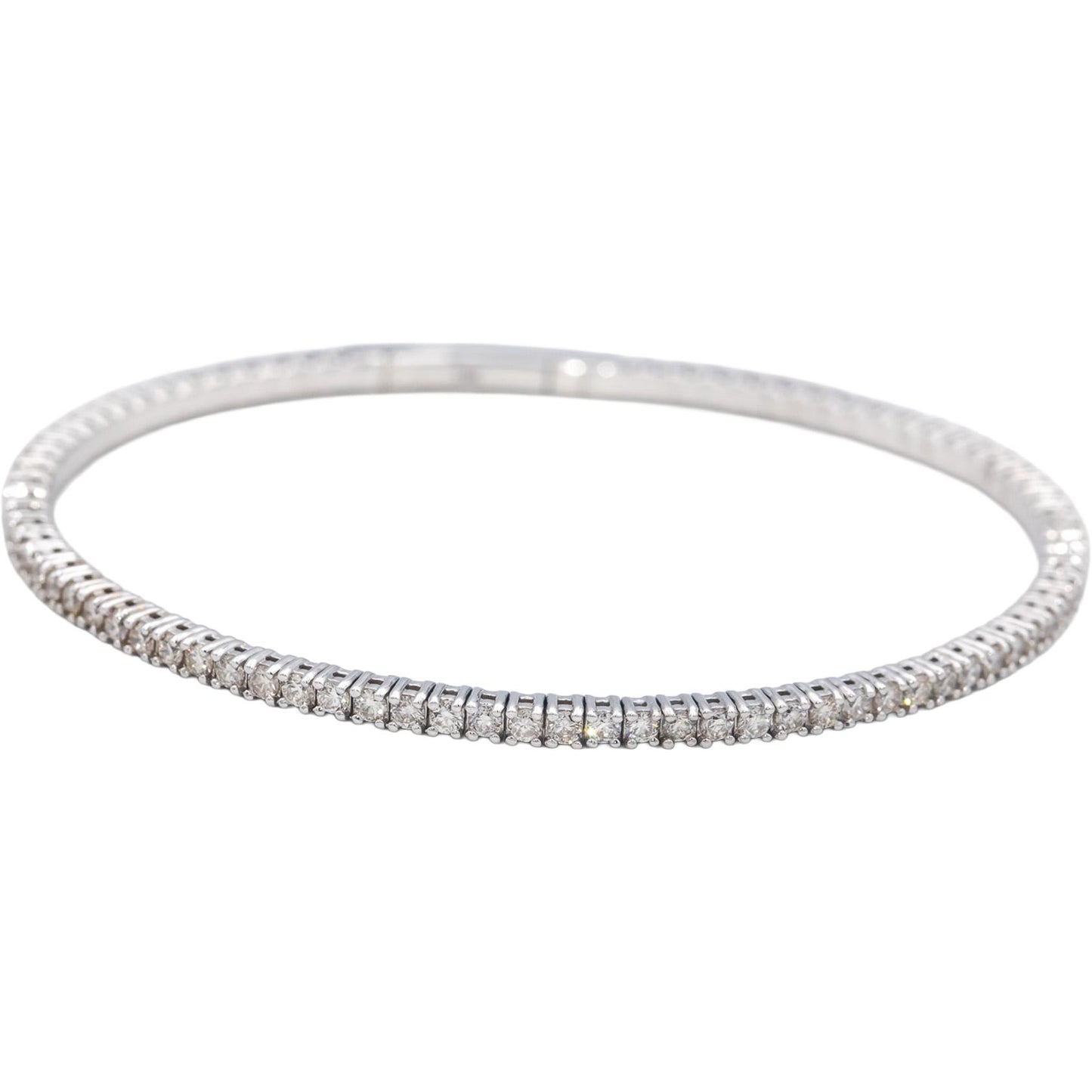 18k White Gold Round Diamond Semi-Flexible Bangle Bracelet 2.15CT