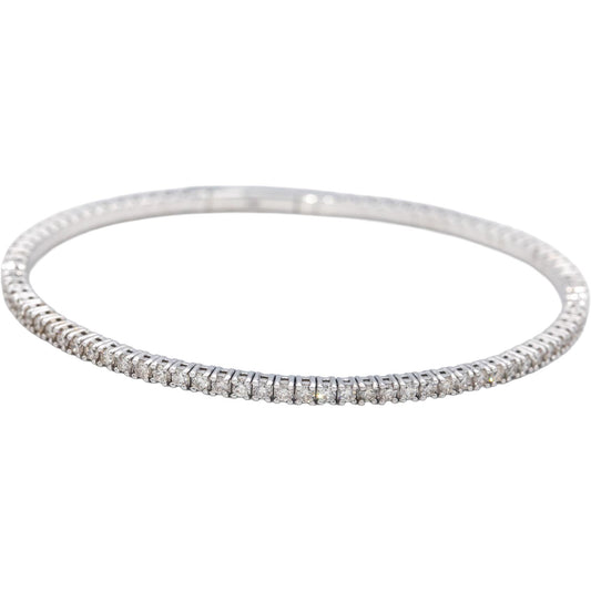 18k White Gold Round Diamond Semi-Flexible Bangle Bracelet 2.15CT