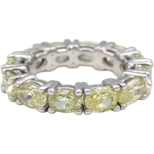 18k White Gold Oval Cut Light Yellow Diamond Eternity Ring 6.04CT Size 6