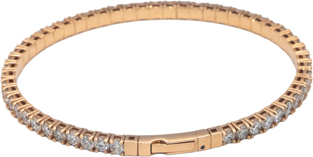 14k Rose Gold Round Lab Grown Diamond Semi-Flexible Bangle Bracelet 6.0CT