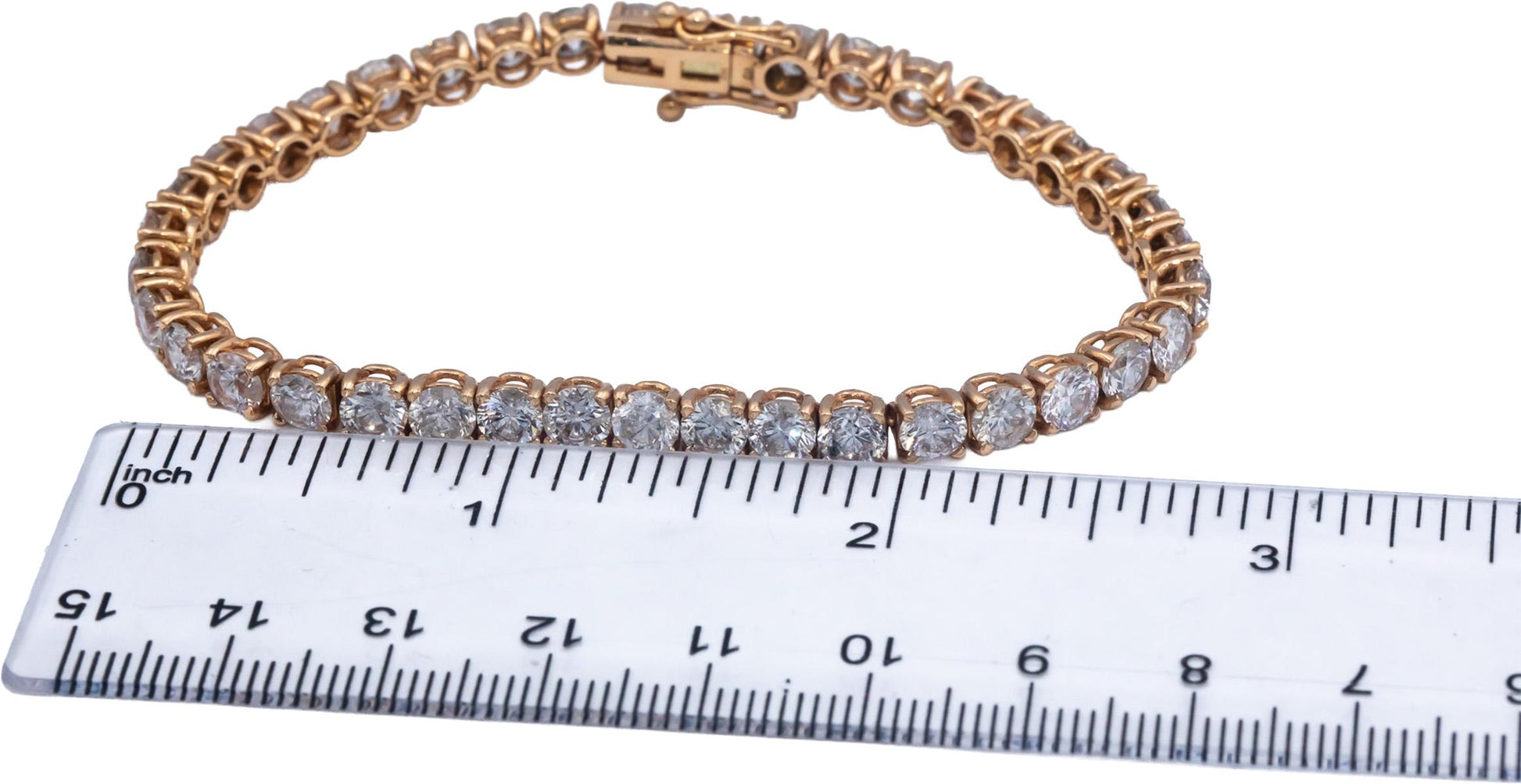 Diamond 18k Rose Gold Round Cut Tennis Bracelet 13.49CT