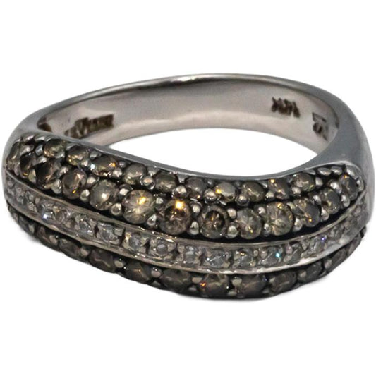 LE VIAN 14k White Gold 1.0CT Round Cut Diamond Wavy Band Ring Size 6.75