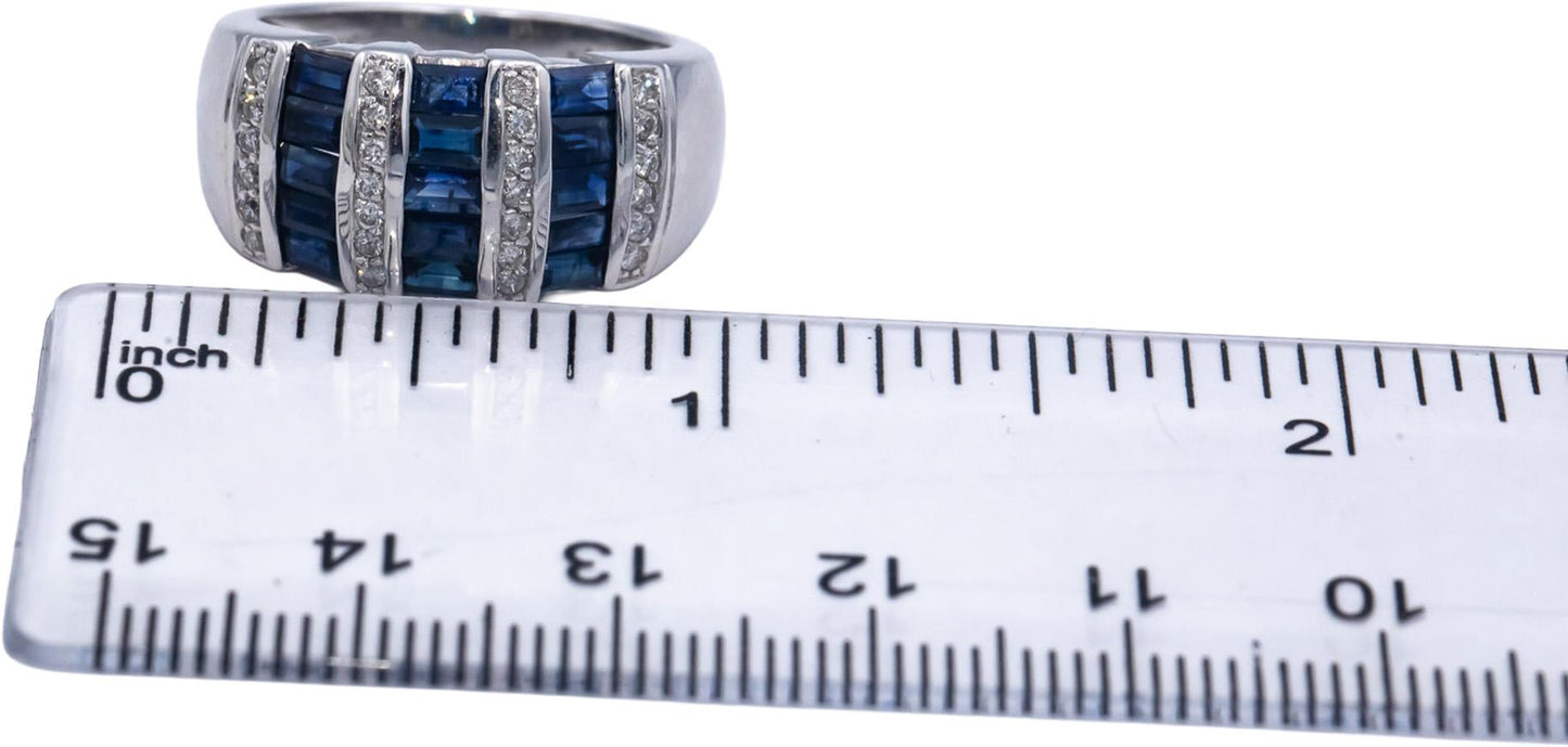 Designer 14k White Gold 1.83CT Diamond and Sapphire Band Ring Size 6.75