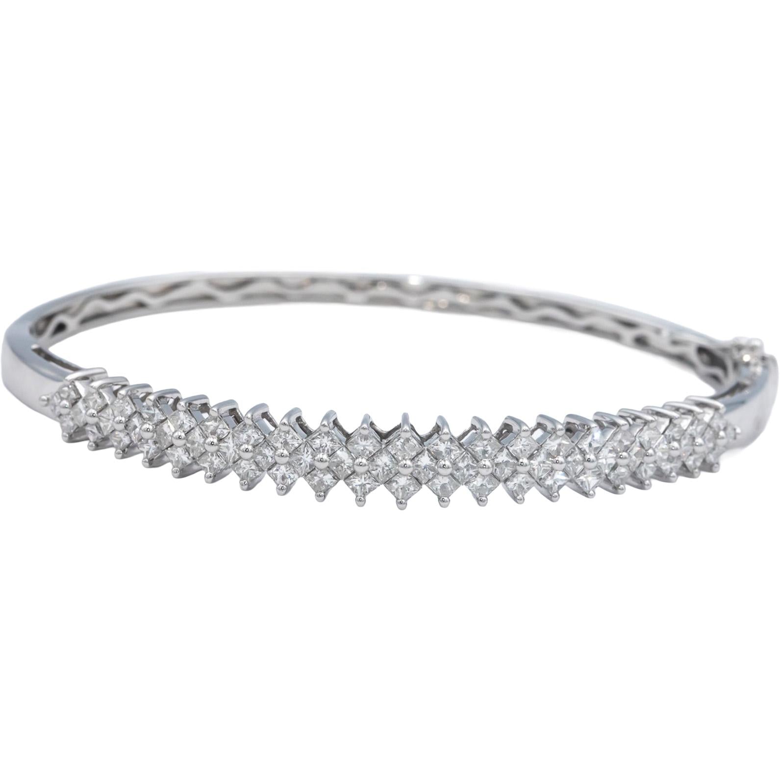 14k White Gold Jewelry 2.0CT Princess Cut Diamond Bangle Bracelet