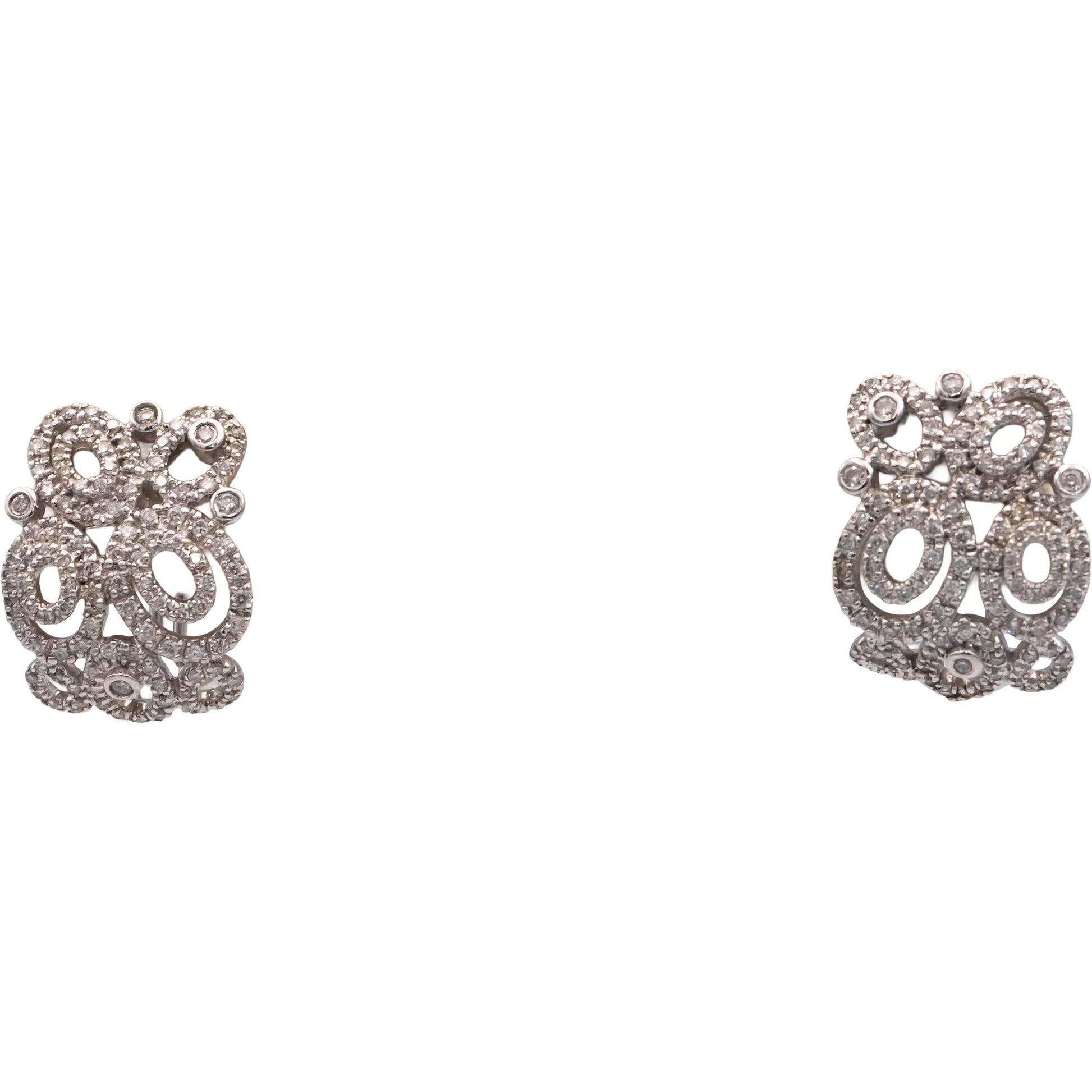 14k White Gold Round Cut Diamond Curved Earrings 1.0CT