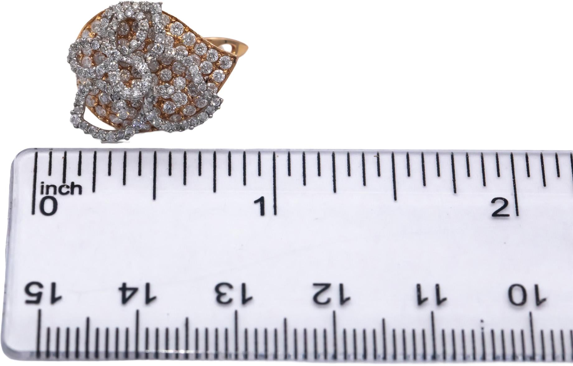 Designer 18k Rose Gold 2.64CT Round Cut Diamond Floral Earrings