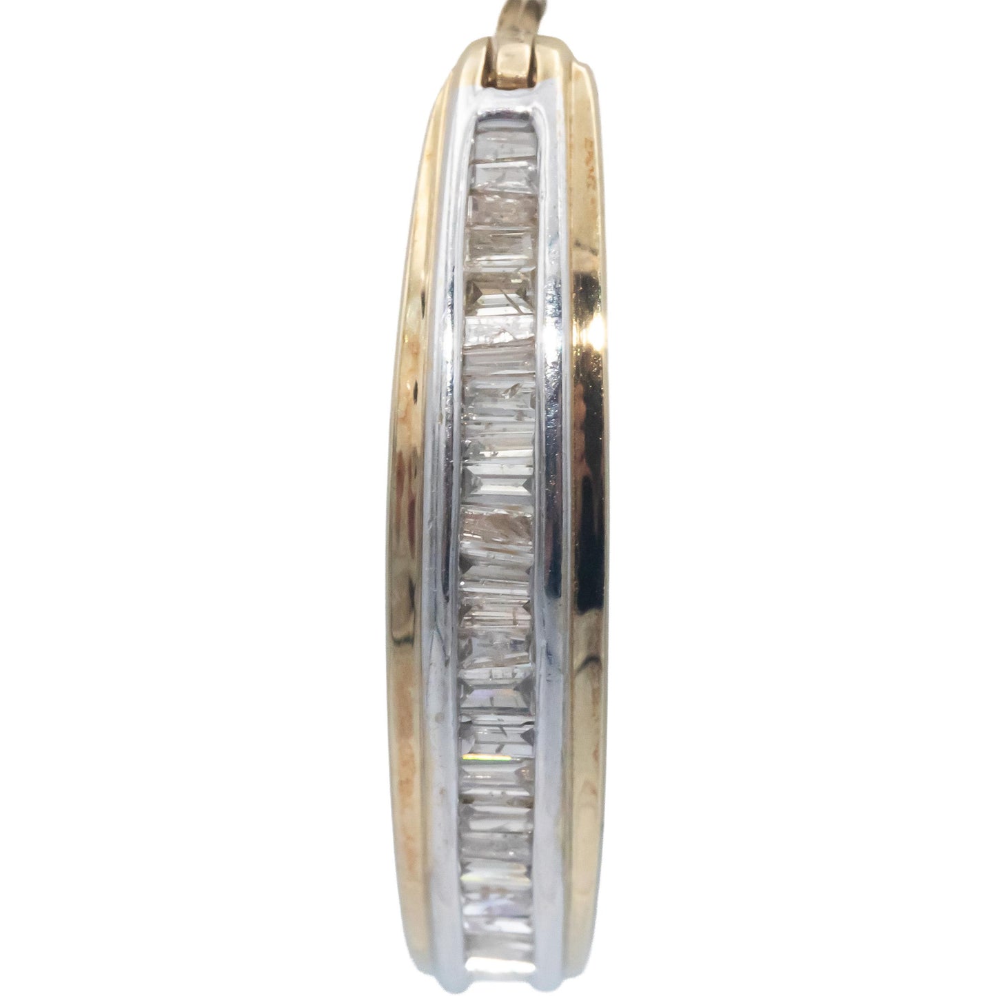 10k Yellow & White Gold Jewelry 1.01CT Baguette Cut Diamond Hoop Earrings