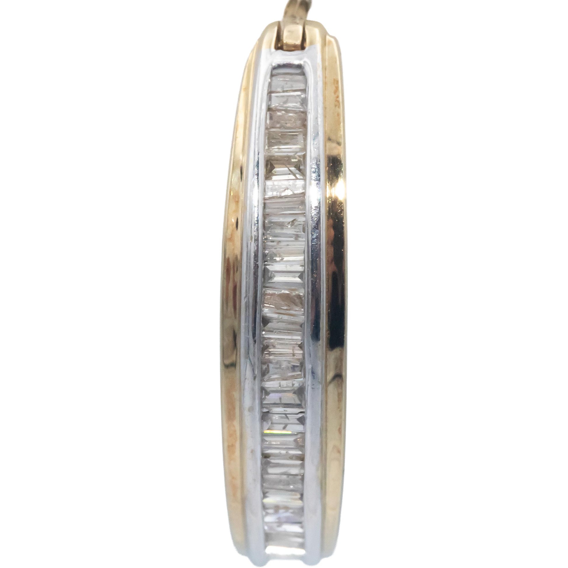 10k Yellow & White Gold Jewelry 1.01CT Baguette Cut Diamond Hoop Earrings