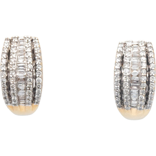 14k Yellow Gold 1.50CT Round and Baguette Cut Diamond Curved Earrings