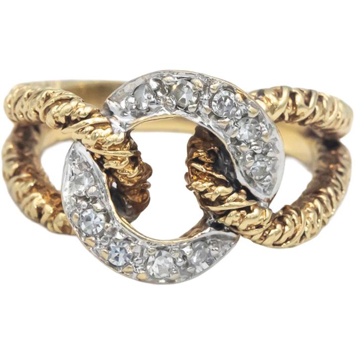 10k Yellow Gold 0.15CT VS Round Cut Diamond Chain Link Design Ring Size 5
