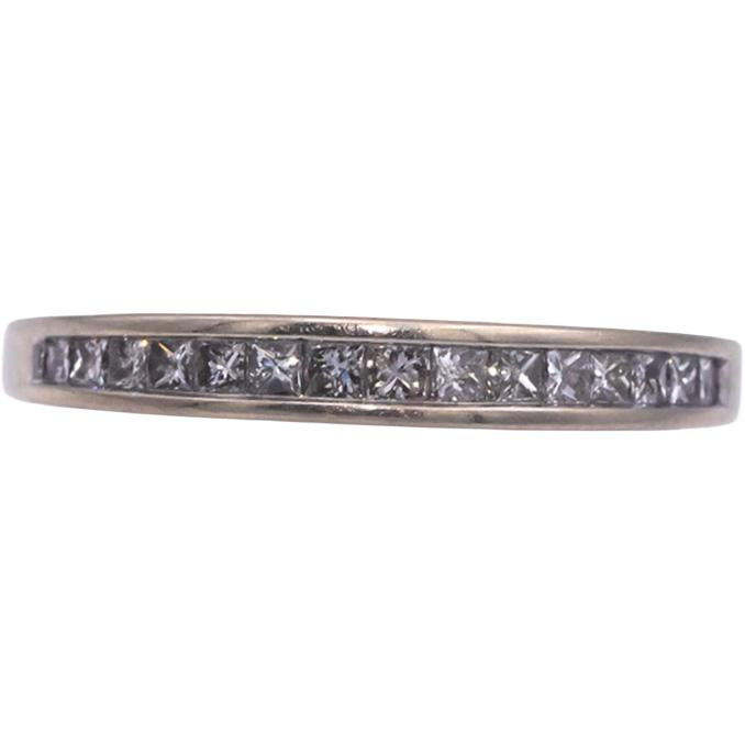 14k White Gold 0.25CT Princess Cut Diamond Anniversary Band Ring Size 7.75