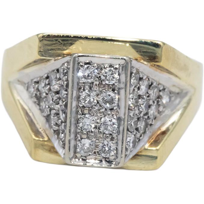 Vintage Retro 14k White & Yellow Gold Round Diamond Ring 0.50CT Size 6.75
