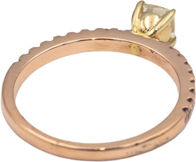 14k Rose Gold 0.70CT White and Light Yellow Diamond Ring w/ 0.45CT Center Size 7