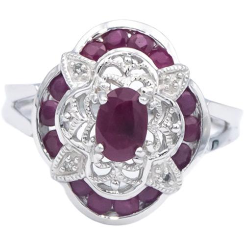14k White Gold Jewelry 0.53CT Diamond and Ruby Cocktail Ring Size 7