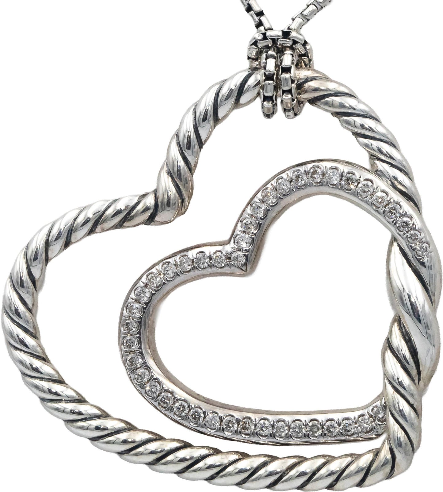DAVID YURMAN Sterling Silver .35CT VS Diamond Continuance Heart Pendant Necklace