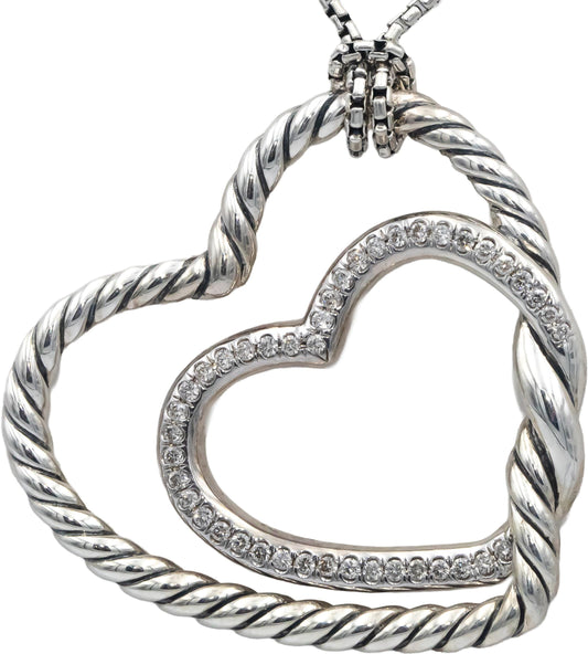 DAVID YURMAN Sterling Silver .35CT VS Diamond Continuance Heart Pendant Necklace