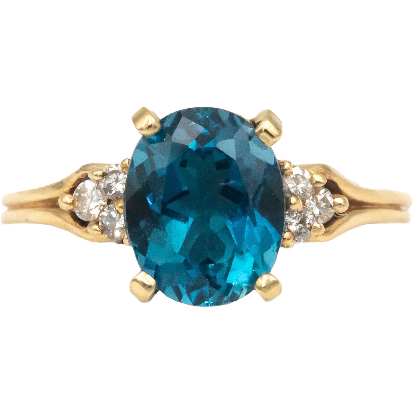 14k Yellow Gold 3.06CT Blue Topaz & Diamond Cocktail Ring Size 9