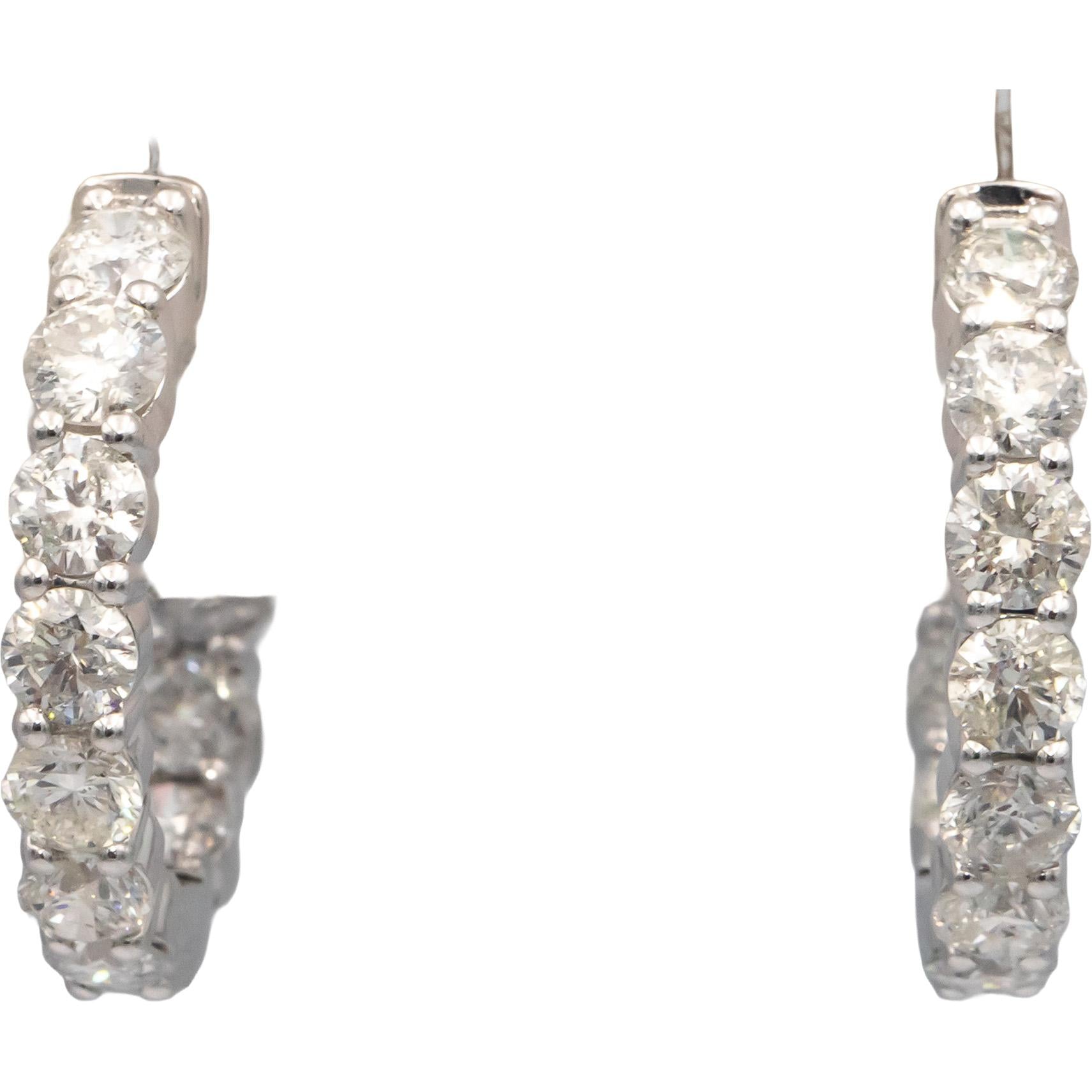 Diamond Round Cut 14k White Gold Jewelry Inside Out Hoop Earrings 5.0CT