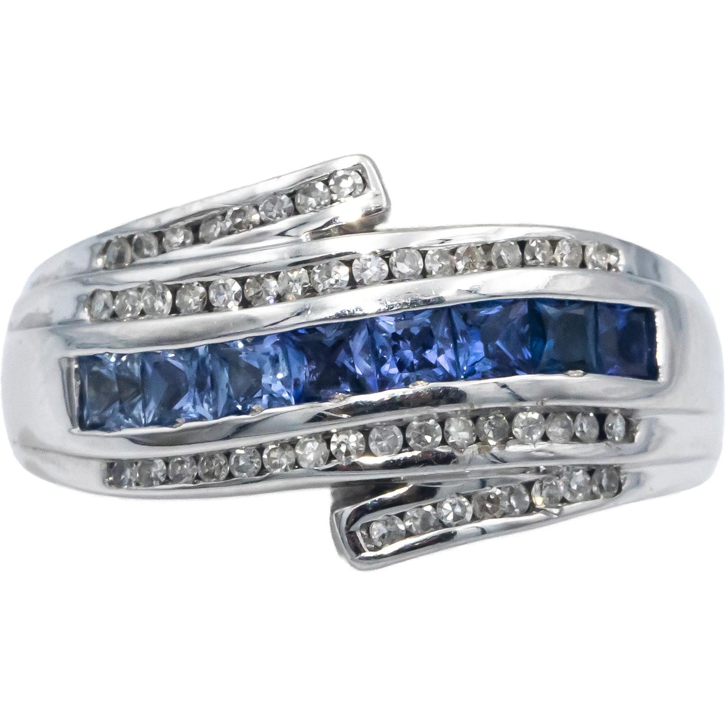 14k White Gold 1.0CT Diamond and Sapphire Channel Set Band Ring Size 8.5