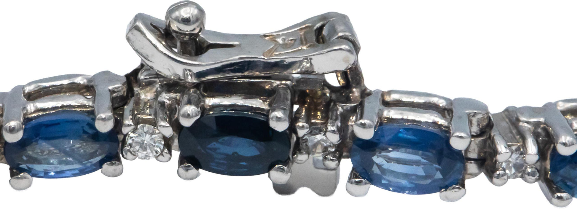 14k White Gold Round Diamond and Marquise Blue Sapphire Tennis Bracelet 6.0CT
