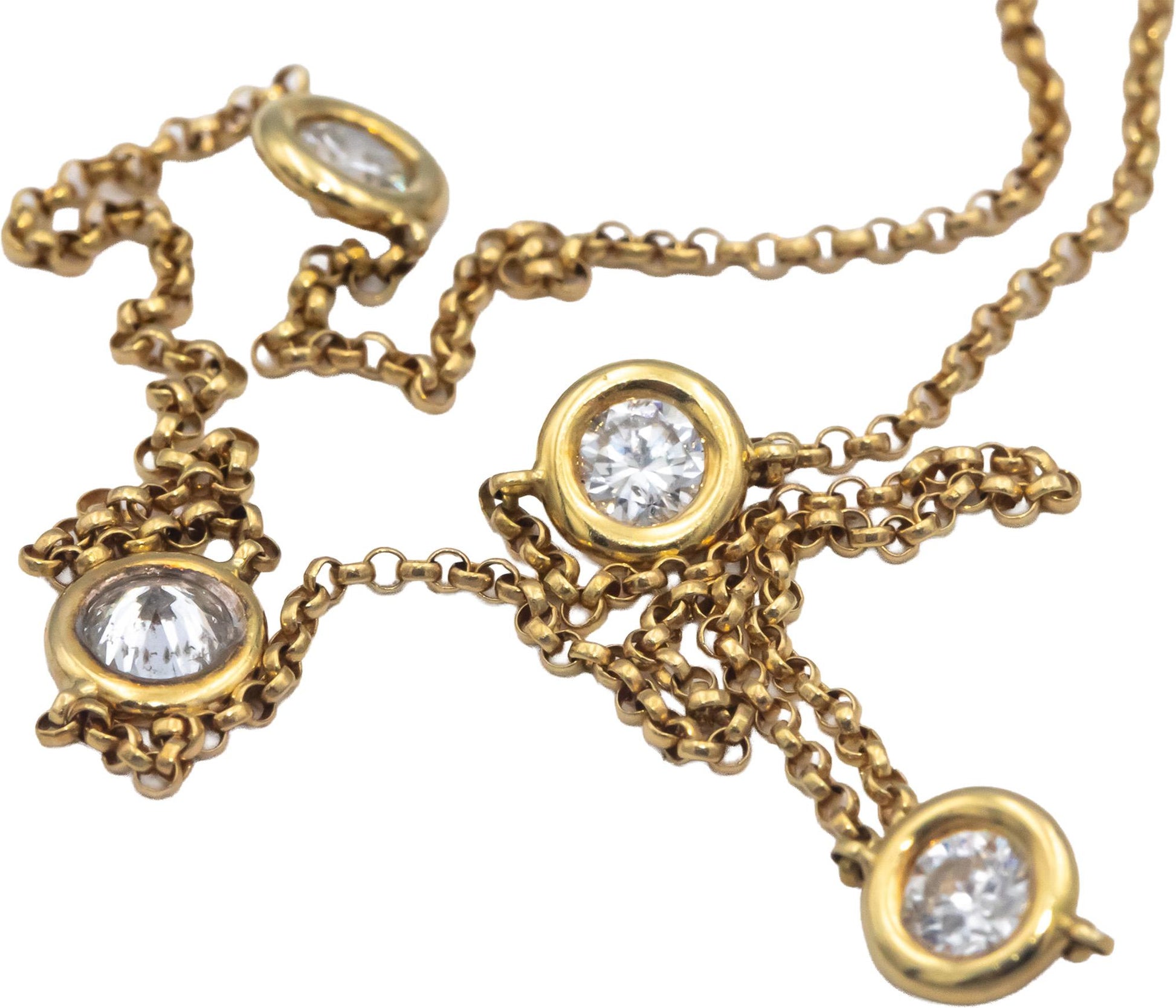 18k Yellow Gold 1.0CT VS Round Cut Bezel Set Diamond By The Yard Necklace