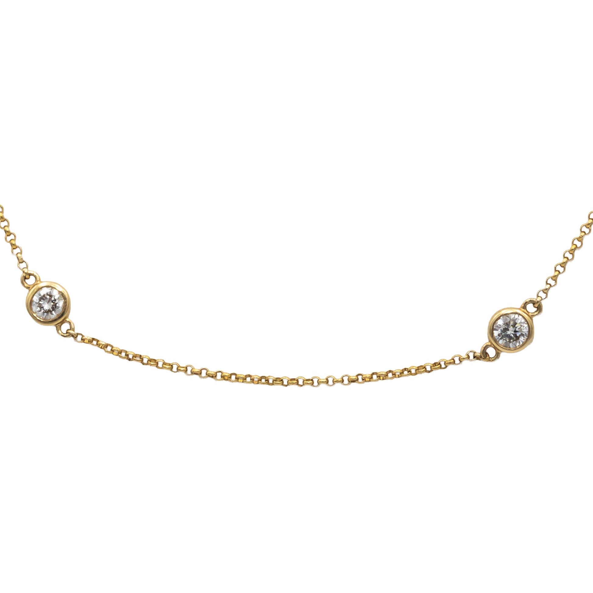 14k Yellow Gold 1.30CT Round Cut Bezel Set Diamond By The Yard Necklace Chain