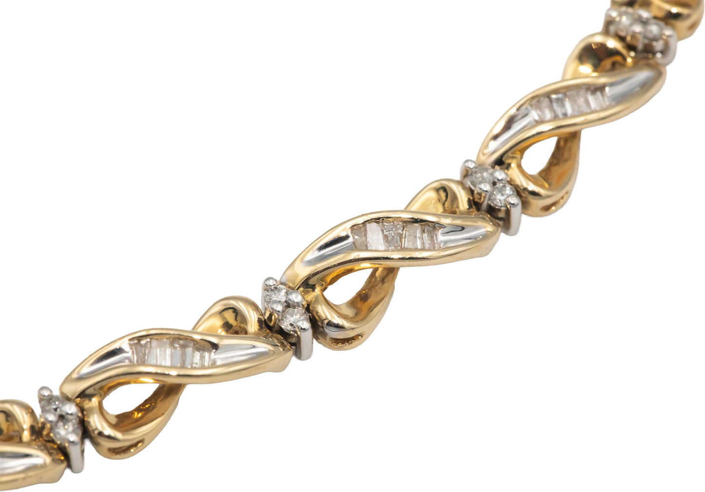 14k Yellow & White Gold 2.0CT Round and Baguette Diamond Fancy Bracelet