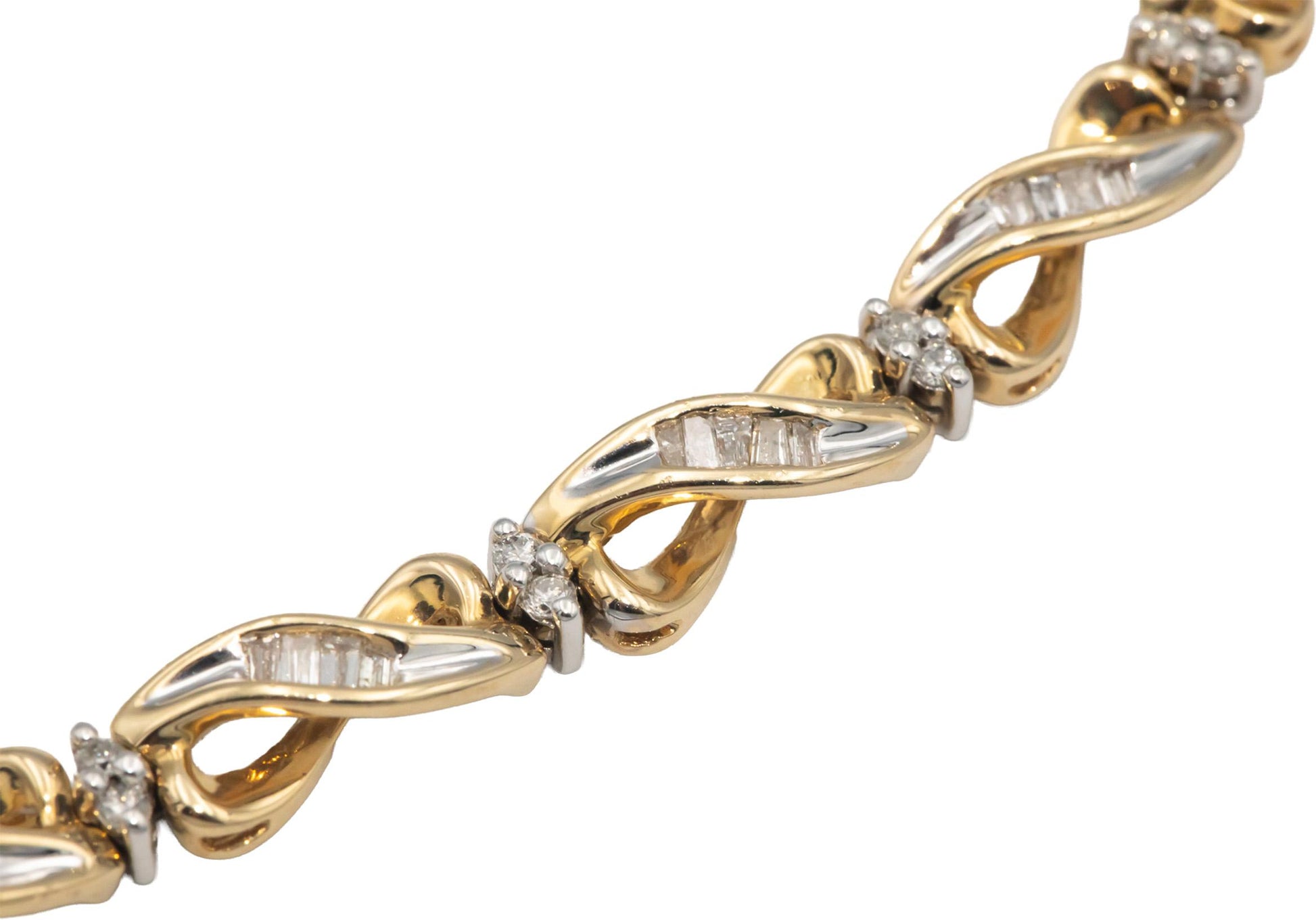 14k Yellow & White Gold 2.0CT Round and Baguette Diamond Fancy Bracelet