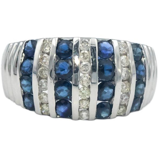 14k White Gold 1.80CT Diamond and Sapphire Channel Set Band Ring Size 7.25