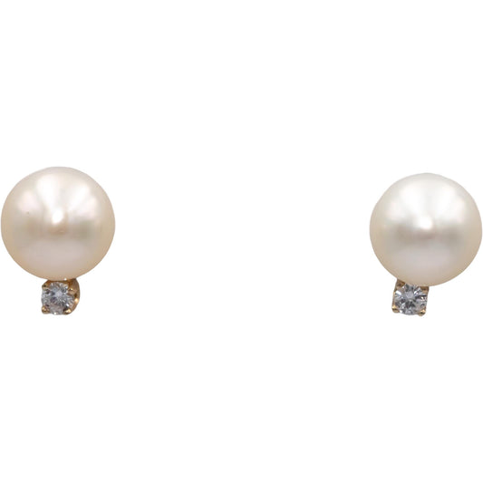 14k Yellow Gold Jewelry 0.10CT VS Diamond and 8mm Pearl Stud Earrings