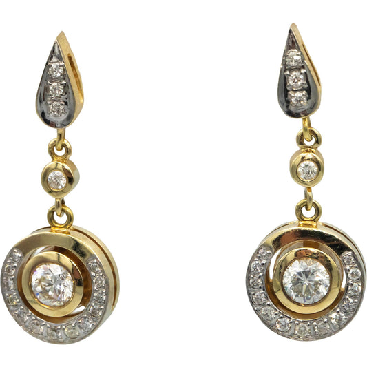 14k Yellow Gold Diamond Round Cut Drop Dangle Earrings 1.50CT w/ 1.0CT Centers