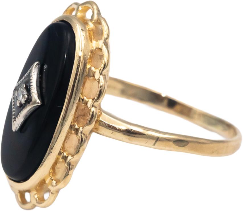 10k Yellow & White Gold Black Onyx Cocktail Ring Size 7 w/ Diamond Accent
