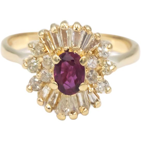 Diamond and Ruby 14k Yellow Gold Cluster Cocktail Ring 1.01CT Size 6.5