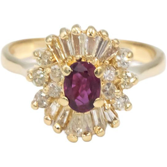Diamond and Ruby 14k Yellow Gold Cluster Cocktail Ring 1.01CT Size 6.5