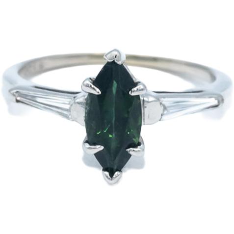 Diamond and Green Tourmaline 14k White Gold Cocktail Ring 1.07CT 5.5