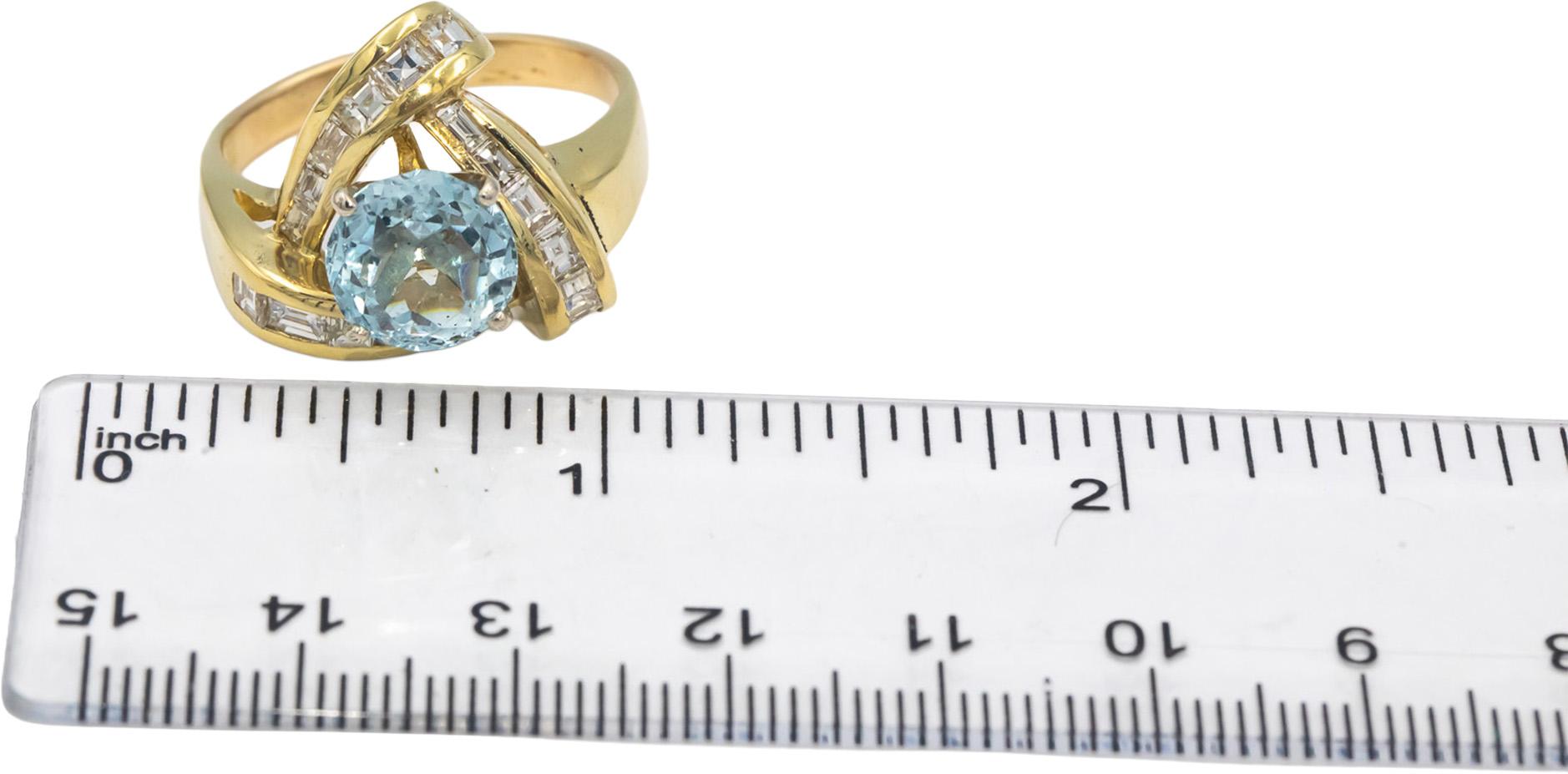 Diamond & Aquamarine 18k Yellow Gold Cocktail Ring 4.35CT Size 10.75