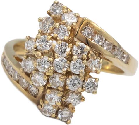 14k Yellow Gold Round Cut VS Diamond Cluster Cocktail Ring 1.39CT Size 6.75